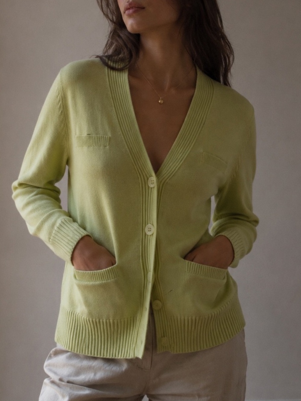 Vintage 90’s Pendleton Light Chartreuse Cotton Knit Button Down Cardigan Sweater